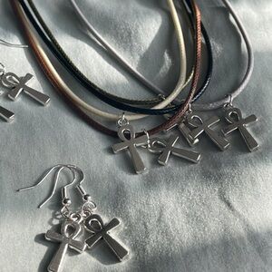 Silver Cross Pendant Necklace Set